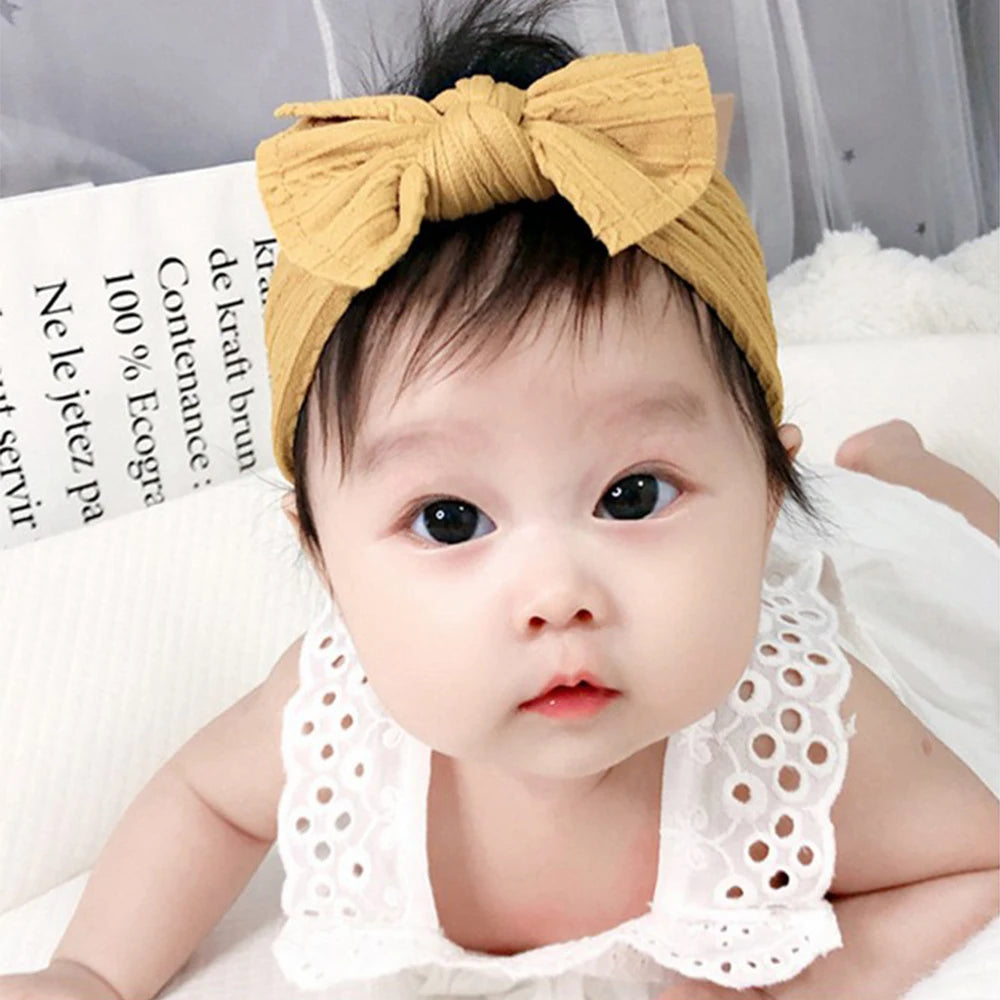 Solid Colors Cables Turban Kids Bows Headwear Headband For Baby Girls Newborn Soft Nylon Elastic Hair Bands Hair Accessories