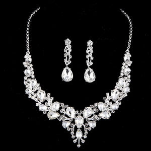 3pcs/Set Wedding Earrings Necklace Set Faux Crystal Rhinestone Inlaid Jewelry Set Women Jewelry Suit Fashion Accessories