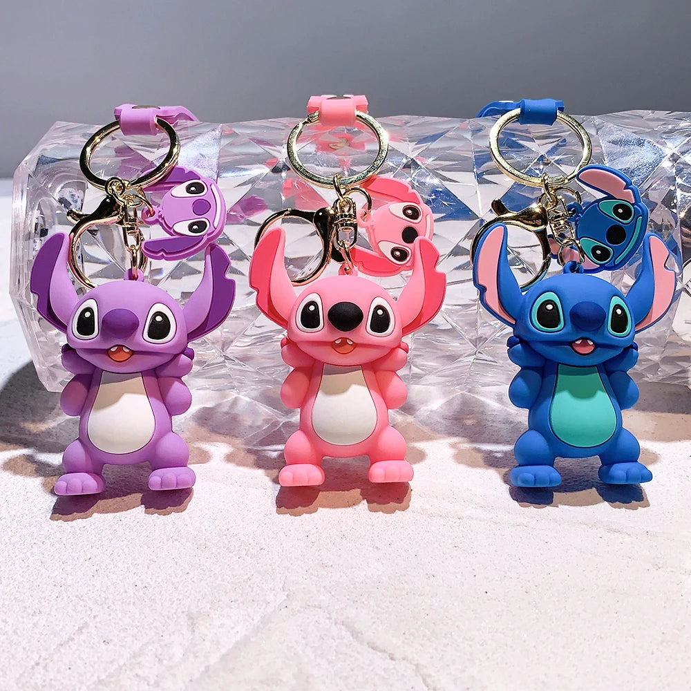 Disney Lilo & Stitch Keychain Cute Cartoon Figure Stitch Silicone Pendant Keyring Kawaii Figure Toys Model Jewelry Accessories