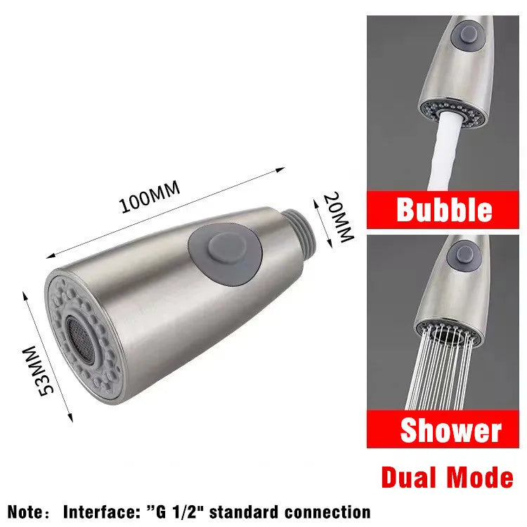 G1/2 Kitchen Pull Out Faucet Head Chrome Shower Nozzle Sprayer Bathroom Sink Tap Replacement Accessory Male Threads Head Aerator