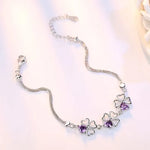 Load image into Gallery viewer, Hot luxury designer 925 Sterling Silver Purple crystal Lucky Clover Bracelets for women fashion party wedding Jewelry 17CM+4CM
