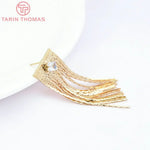 Load image into Gallery viewer, (7464) 2PCS 15x45MM 24K Gold Color Brass with Zircon Tassel Stud Earrings High Quality DIY Jewelry Making Findings Accessories
