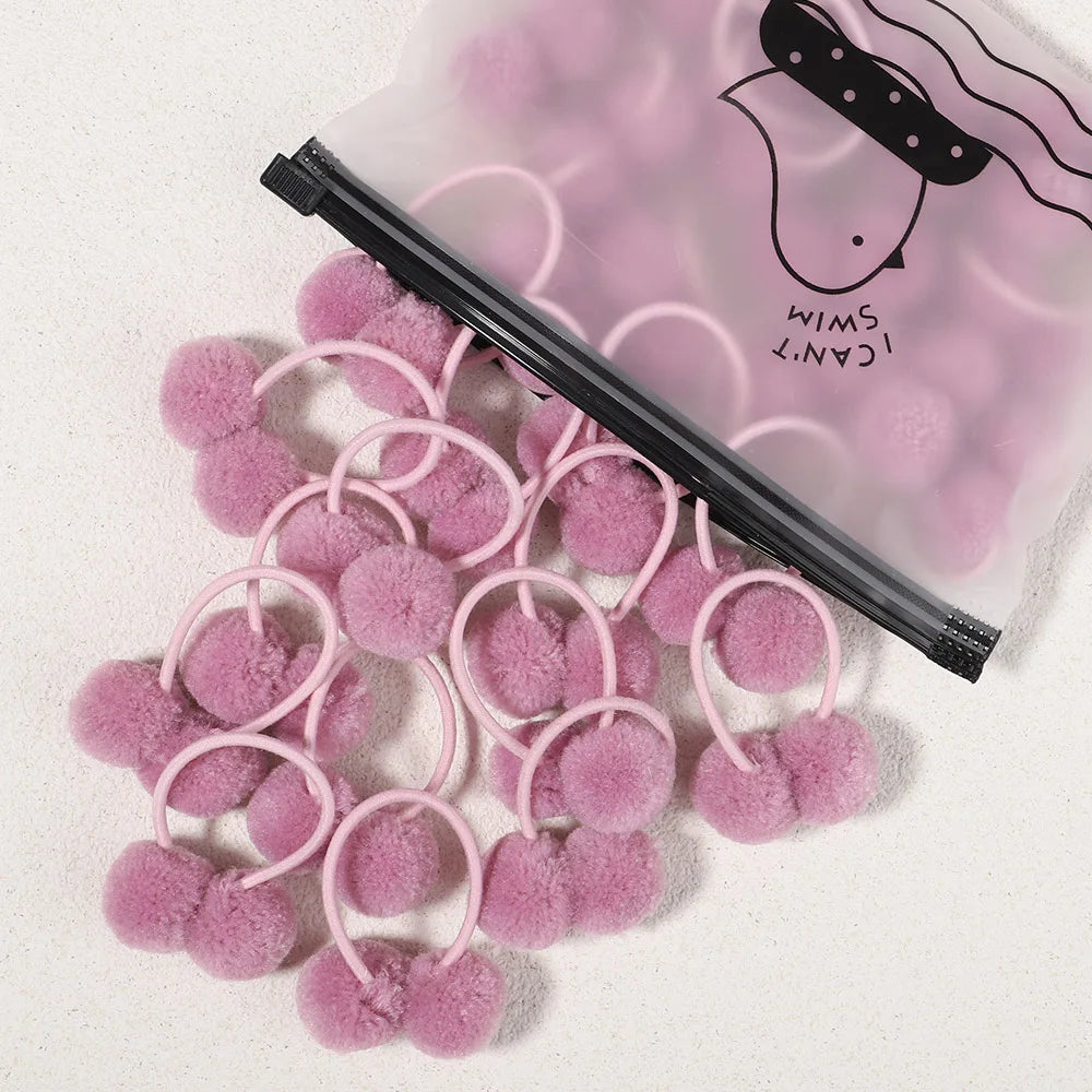 5/10/20Pcs/Set Solid Double Plush Ball Elastic Hair Bands For Kids Girls Hair Ropes Ties Ponytail Headwear Hair Accessories Gift