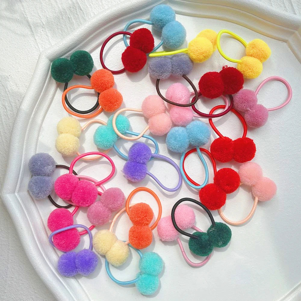 5pcs/lot Girls Double Plush Ball Hair Ropes Set For Kids Solid Color Scrunchies Elastic Hair Bands Hair Accessories Wholesale