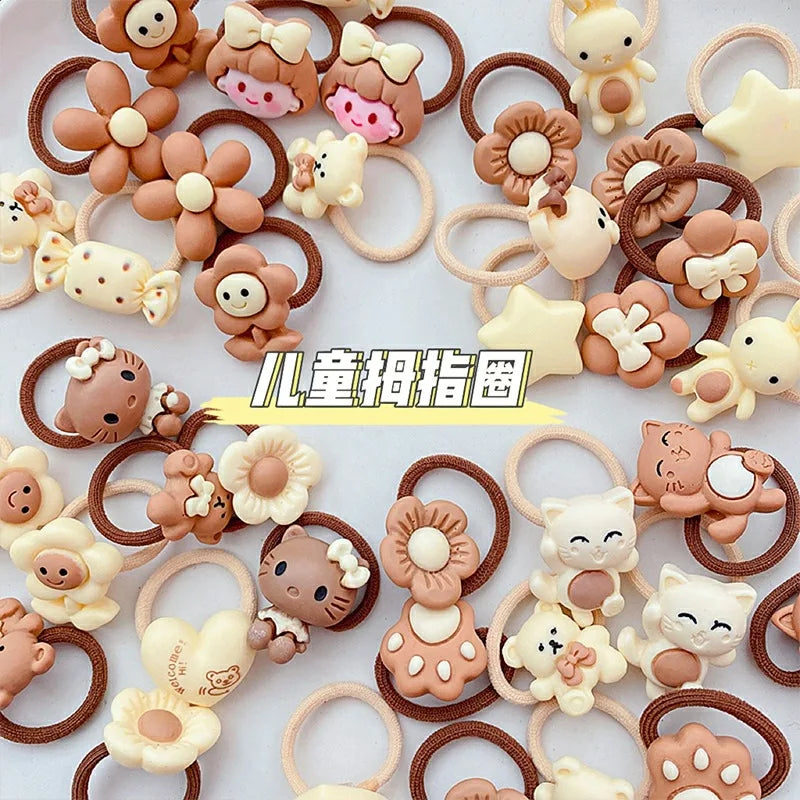 10PCS New Girls Cartoon Aniamls Flowers Small Elastic Hair Bands Children Cute Lovely Hair Tie Rubber Bands Kid Hair Accessories