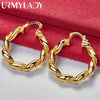 URMYLADY Round Twist Hoop Earrings 24K Gold For Women Charm Wedding Engagement Fashion Party Jewelry