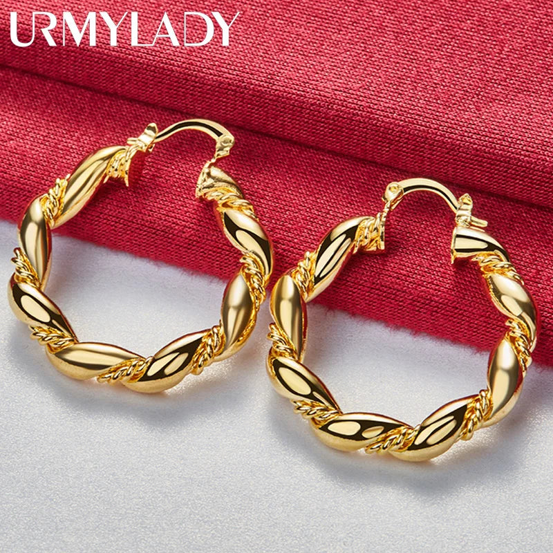 URMYLADY Round Twist Hoop Earrings 24K Gold For Women Charm Wedding Engagement Fashion Party Jewelry