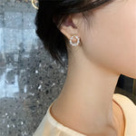 Load image into Gallery viewer, Round Wreath Bow Pearl Stud Earrings Elegant Trend Fashion Korean Women Jewelry Simple Pearl Stud Earrings Small Zircon Ear Clip
