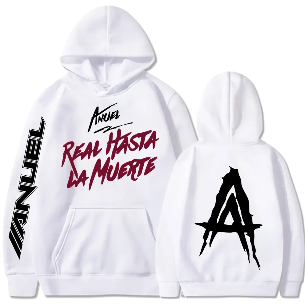 Spring and Autumn Hooded Anuel AA Real Hasta La Muerte Printed Sweatshirt Streetwear Rapper Loose Pullover Casual Hooded Top1