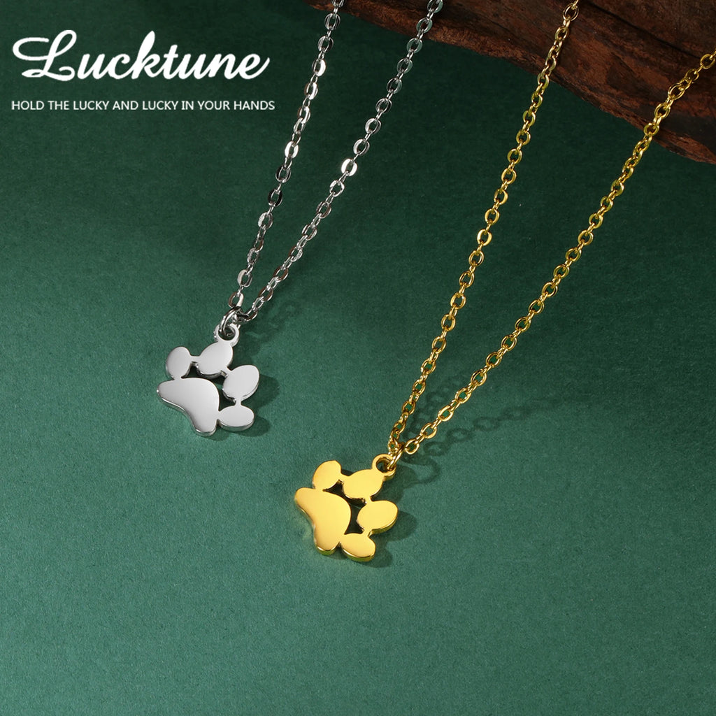 Lucktune Paw Print Pendant Necklace Stainless Steel Dog Cat Pet Paw Chain Necklace Women Minimalist Animal Jewelry Birthday Gift