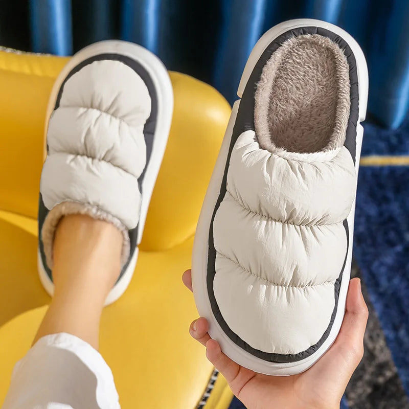 New Women Men Slippers Winter Warm Plush Waterproof Thick Sole Shoes Casual Flats Home Couples Non Slip Soft Furry Slides