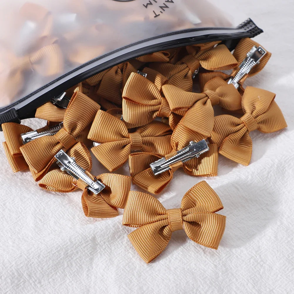 5Pcs/Set Solid Hairpins for Baby Grosgrain Ribbon Bows Hair Clips Boutique Handmade Headwear Girls Baby Hair Accessories