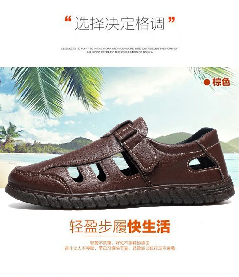 Brand New Fashion Genuine Leather Hollow Out Men Sandals Summer Casual Shoes Breathable Outdoor Slip on Man Sandals Beach Shoes