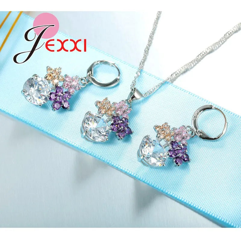 Fine Quality Fashion 925 Sterling Silver Color Jewelry Set For Women Bridal Wedding Accessory Mixed Austrain Crystal Jewelry Set