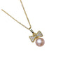 one set freshwater pearl pink 6-8mm pendant /earrings/Ring  zircon bowknot pendant