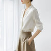 Women's Tunic V Neck Solid Color Elegant Blouses Spring Autumn Office Lady Silk Satin Solid Black White Long Sleeve Shirt Women