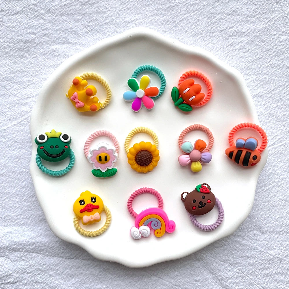 50PCS Girls Cartoon Flower Fruit Elastic Hair Bands Cute Ponytail Hold Hair Tie Rubber Bands Scrunchie Kids Hair Accessories