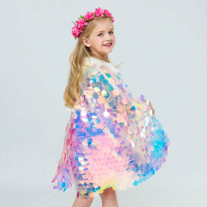 Children Cloak Girls Glitter Sequins Mermaid Rapunzel Princess Costumes Shawl Kids Accessory Mantle Cape Jacket