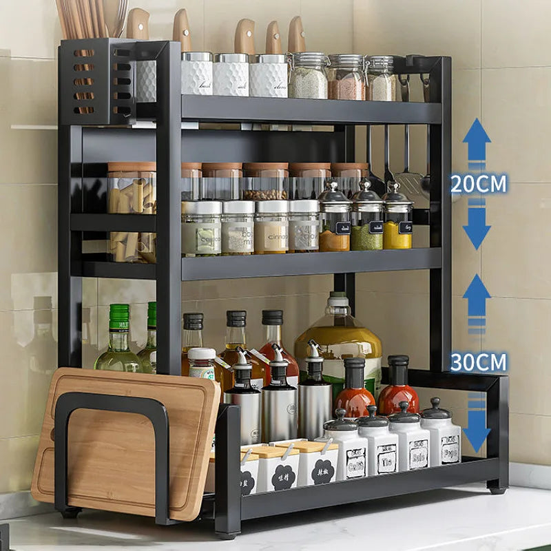 2/3Layers Kitchen Storage Rack Spice Racks Seasoning Shelf Condiments Knife Cutting Board Holder Drain Stand Storage Accessories