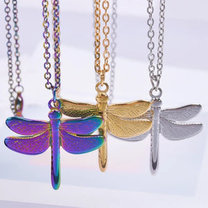 Stainless Steel Dragonfly Rainbow Pendant 50cm Necklace Jewlery Not Fade Silver Gold Color For Women Jewelry