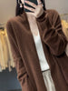 100% Merino Wool Spring Autumn Women's Cardigan Long Sleeve Sweater Solid Color Loose Warm Knitwear Fashion Female Long Coat