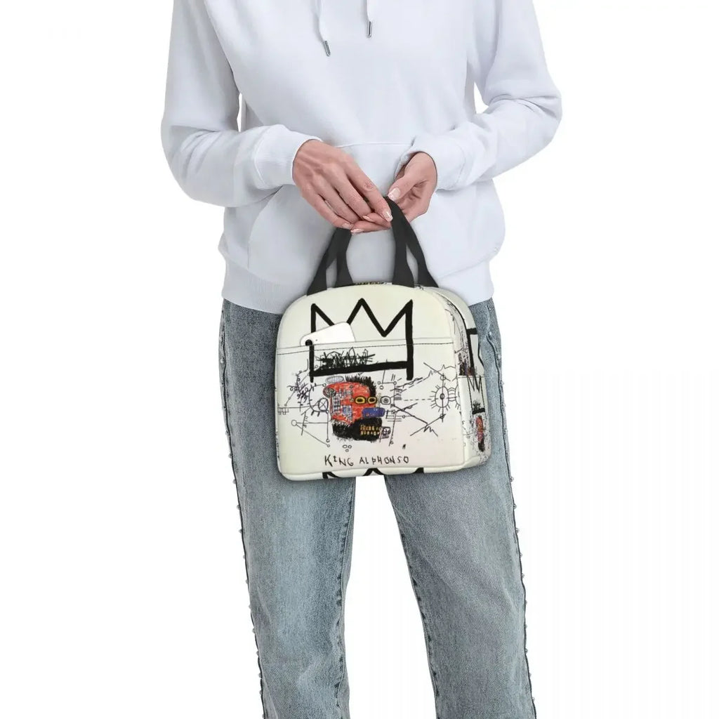 King Alphonso Lunch Box for Women Waterproof Basquiats Graffiti Thermal Cooler Food Insulated Lunch Bag School Children Student