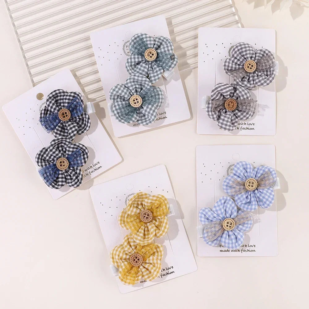 2pcs/set Girls Cute Flower Bow Star Solid Color Safe Nylon &knitting & Mesh Kids Hair Clips  Accessories Hairpins For Children