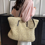 Load image into Gallery viewer, Luxury Design Straw Woven Tote Bags Summer Casual Large Capacity Handbags New Fashion Beach Women Shoulder Simple Style Shopping
