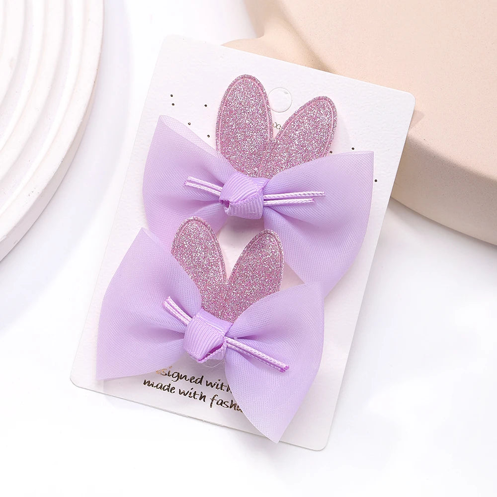 2pcs/set New Girls Kids Gauze Bow Hairpin Rabbit ears Hair Clips Princess Hair Accessories Baby Barrettes Wholesale