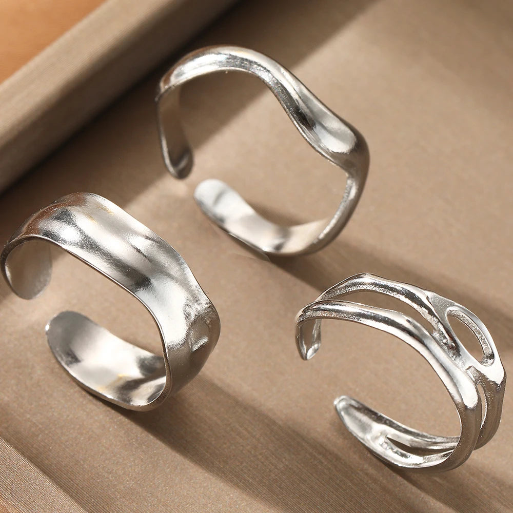 Stainless Steel Rings Fine High-end Skeleton Asymmetric Design Rings For Women Jewelry Party Gift Friends Daily Wear Versatile