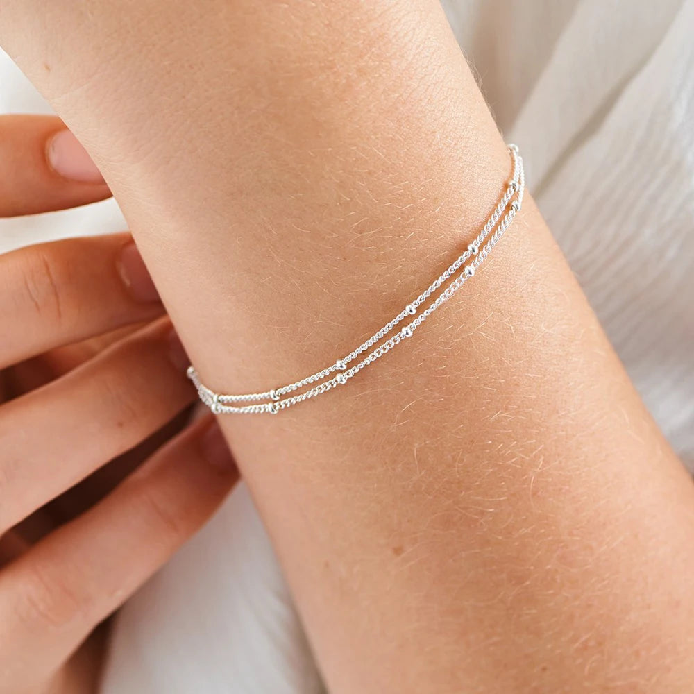 eManco Simple Women's Ball Chain Bracelet Jewelry Layered Fine Bead Chain Bracelet Ladies Stainless Steel Chain