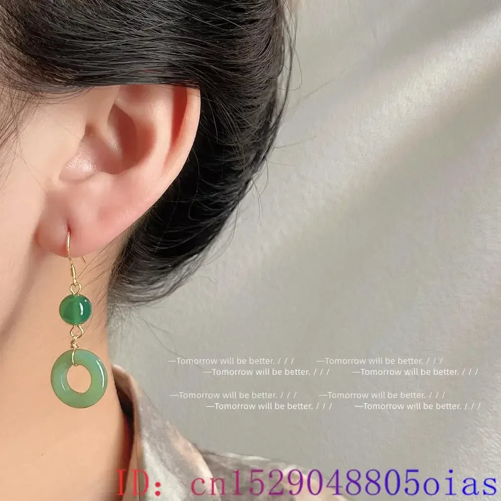 Green Real Jade Ring Earrings  925 Silver Carved Amulet Natural Jewelry Energy Gemstone Gift Women Accessories Fashion Vintage