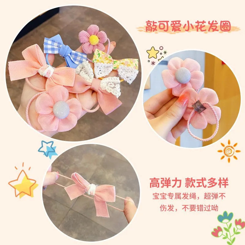 10Pcs/Set Big Bow Flower Elastic Hairbands Children Girls Sweet Hair Ties Fashion Headbands Hair Accessories Rubber Band For Kid