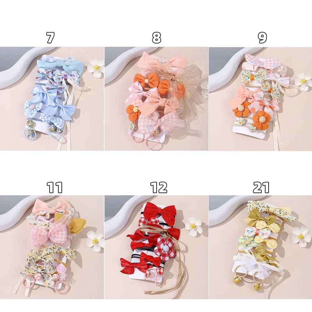 10Pcs/Set Girls Cartoon Hair Band Bow Hair Ties Flower Headbands Princess Elastic Rubber Bands Kids Hair Accessories