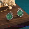 Green Jade Earrings Chinese Accessories Real Jewelry Jadeite Charm Natural 925 Silver Charms Amulet Vintage Carved Women Luxury