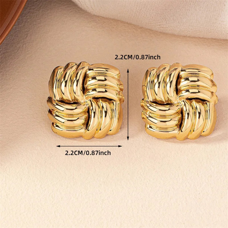 1Pair Temperament Square Texture Personality Trend Fashion Women Stud Earrings Simple Party Gifts Jewelry Exquisite Accessories