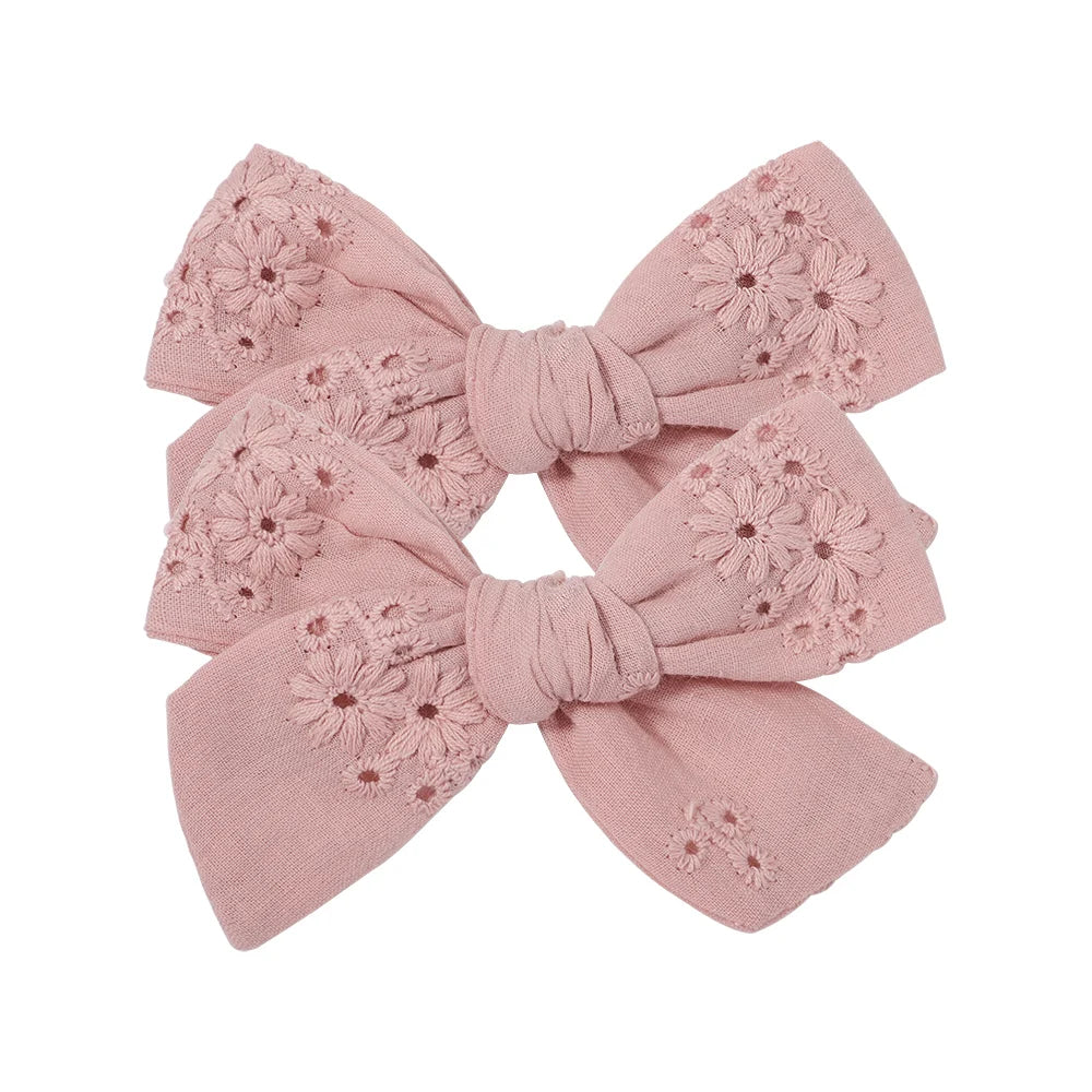 2Pcs/Set Sweet Flower Print Bowknot Hair Clips For Cute Baby Girls Cotton Bows Hairpins Barrettes Headwear Kids Hair Accessories