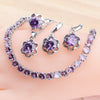 925 Sterling Silver Bridal Jewelry Sets Wedding Purple Zirconia For Women Rings Pendant Necklace Earrings Stones Bracelets Set