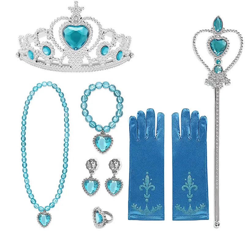 Baby Girls Accessories Cosplay Sets Frozen Elsa Anna Princess Mermaid Ariel Crown Magic Wand Necklace Wig Gloves Kids Party Gift