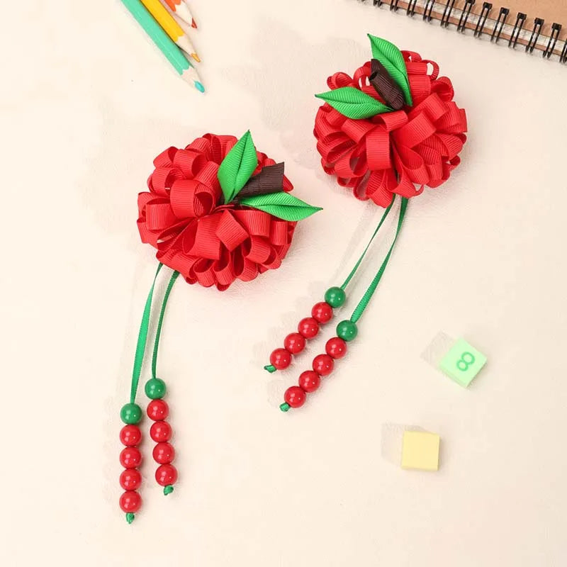 ncmama 2Pcs Ribbon Flower Hair Clips Back To School Hair Accessories Cute Teens Girls Tassel Pendant Hairpin Kids Headwear Gifts