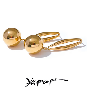 Yhpup 316L Stainless Steel Geometric Hollow Drop Round Ball Dangle Earrings 18K Gold PVD Plated Stain Less Versatile Jewelry
