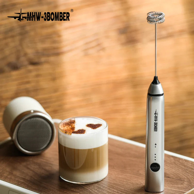 MHW-3BOMBER Powerful Milk Foam Machine Stainless Steel Electric Milk Beater Egg Foam Portable Milk Mixer Home Kitchen Accessorie
