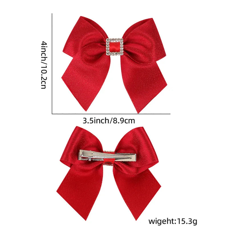 Happy New Year Bows Hair Clips Red Hair Bands Hair Accessories For Girls Rhinestone Barrettes Headwear Floral Hairpins Kids Gift
