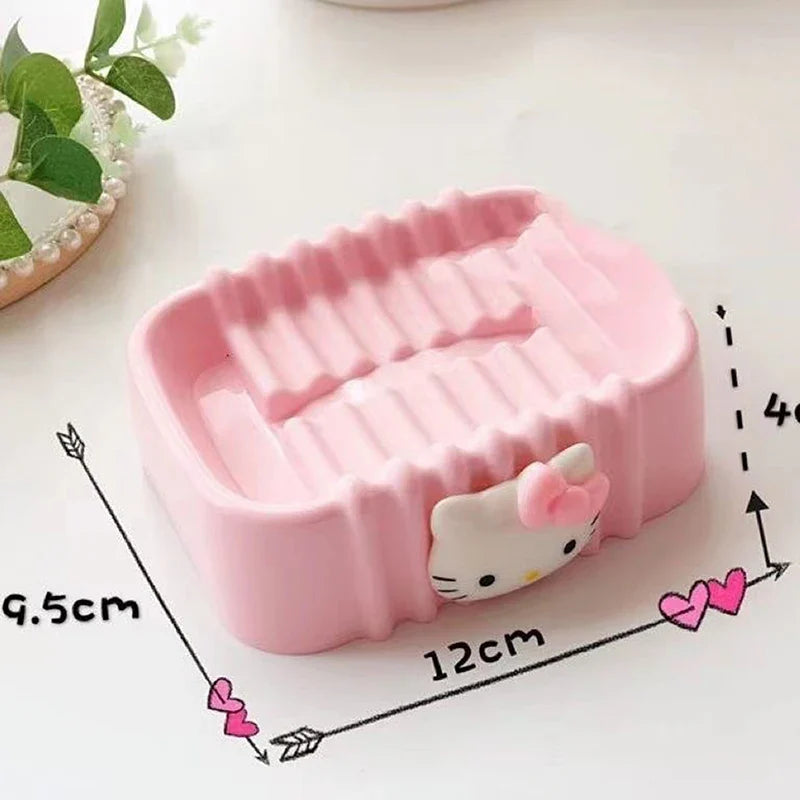 Hello Kitty Kawaii Soap Tray Cartoon Sanrio Melody Soap Dishes Non-slip Drain Travel Home Bathroom Soap Box Bathroom Accessories