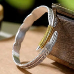 Load image into Gallery viewer, Real Silver Fashion Handmade Feather Open Bangle Men Women S999 Sterling Sliver Punk Bracelets Fine Jewelry Gift
