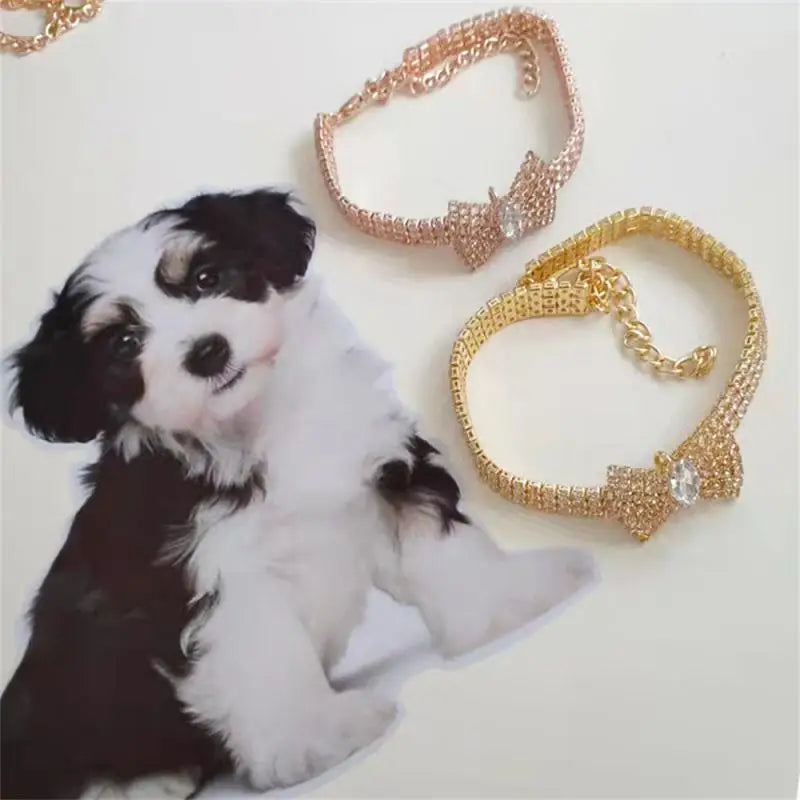 Bow-knot Necklace Jewelry Rhinestone For Small Animals Cute Creative Pet Accessories Cat Necklace Collar Adjustable Luxury