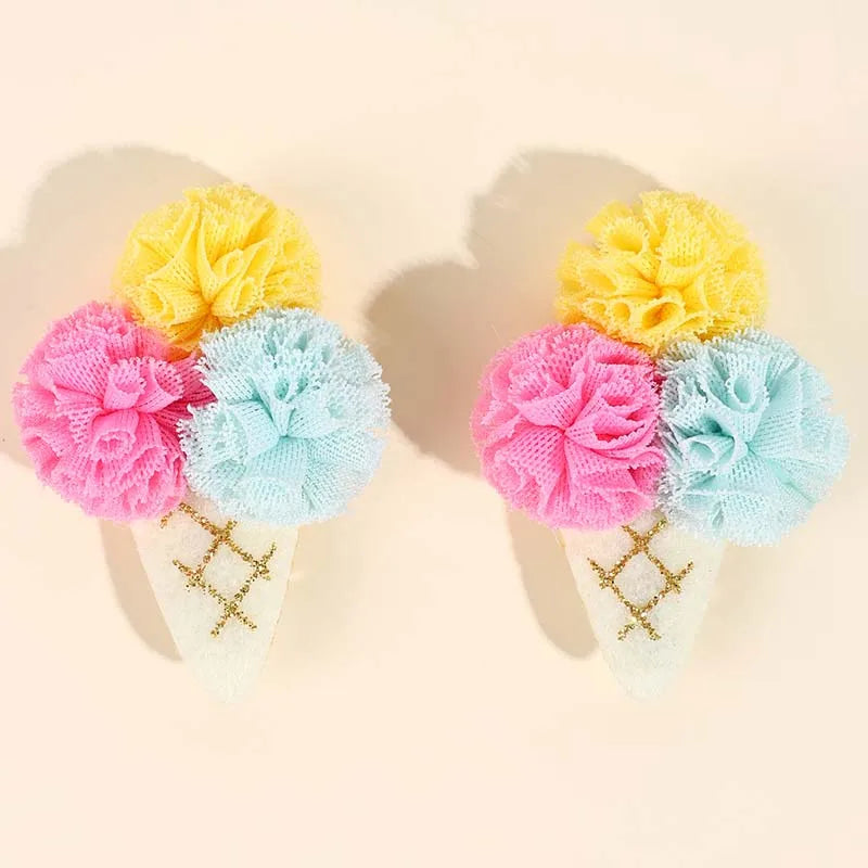 ncmama 2PCS Ice Cream Hair Clips for Toddlers Girls Cute Color Ball Flower Hairpin Baby Hair Accessories Kids Headwear Barrettes