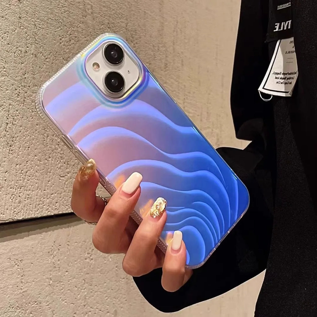 Blue light vortex pattern soft phone case for iPhone 11 12 13 14 15 Pro Max Plus Laser gradient shockproof silicone phone cover