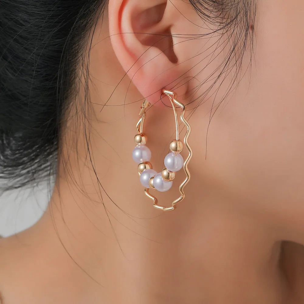 Stainless Steel Hoop Earrings for Women Metal Pearl Earrings Geometric Layer Circle Fashion Earing 2024 Trend Ear Rings New in