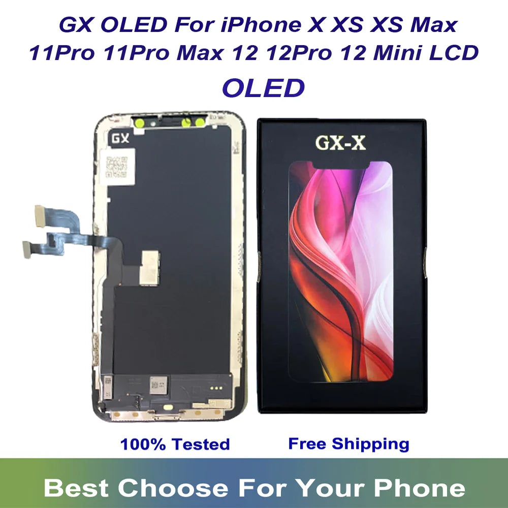 GX AMOLED For iPhone X XS Max XR 13 14 Plus 11 12 Pro Max LCD 12 Mini Display Touch Screen Digitizer Assembly Replacement Parts